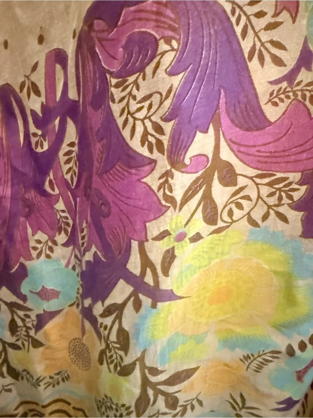 Aratta Floral Tassel Scarf/Wrap in Cream, Purple and Teal
